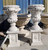 Pair of White Marble Classical Urn Planters on Base 51 Inches High x 23 Inches Deep Vendor Image