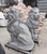 Pair Black Grey Stone Sitting Lions 47 Inches High Vendor Image