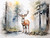 Watercolor Deer in Forest Giclee