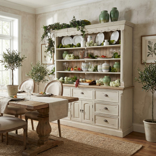 Farmhouse Cote de Azur Hutch in White Chalk and Natural Finish