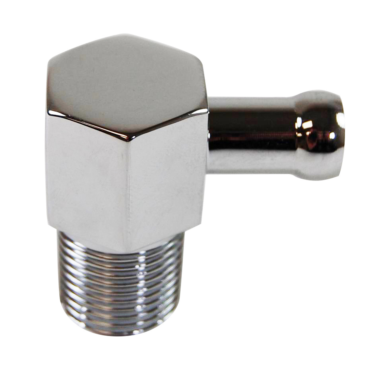 RPC Aluminum 90 Degree Fitting 3/8" NPT - 3/8" Barb, Chrome