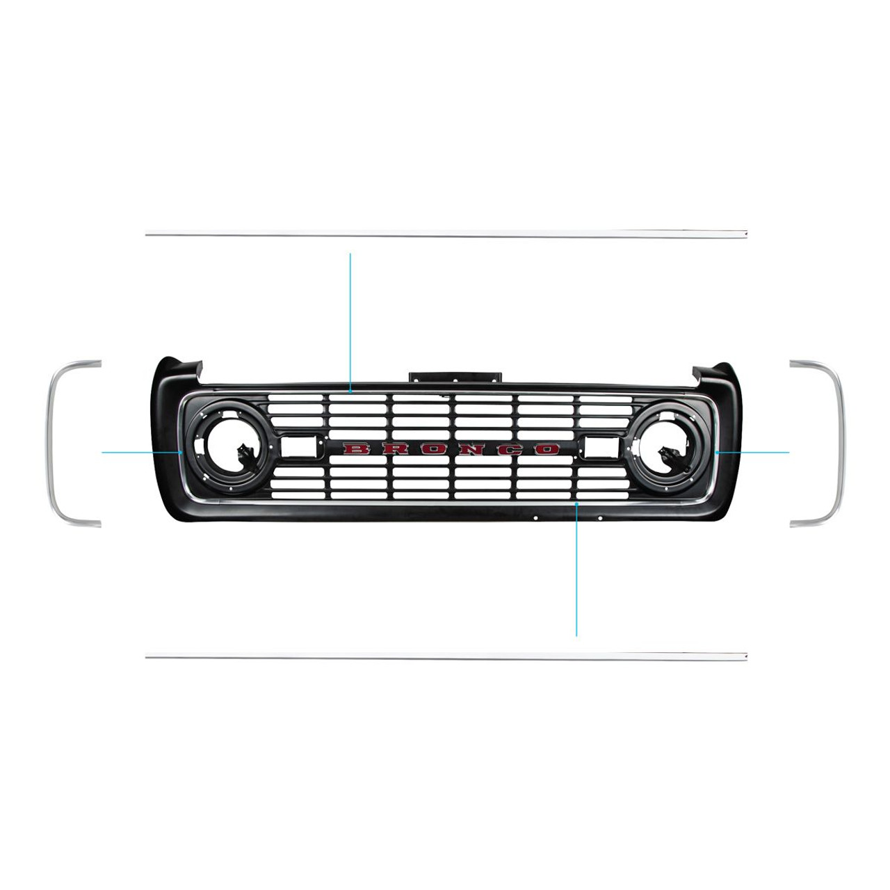 United Pacific Polished Aluminum Grille Trim Molding Kit For 1966-77 Ford Bronco