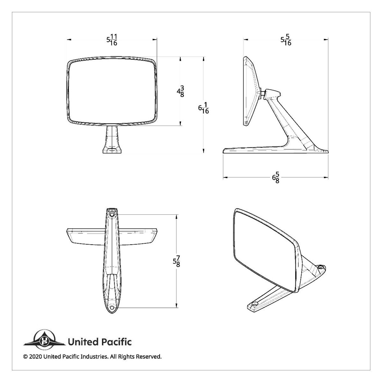 United Pacific  Chrome Exterior Mirror w/LED Turn Signal For 1966-77 Ford Bronco & 1967-79 Truck, L/H