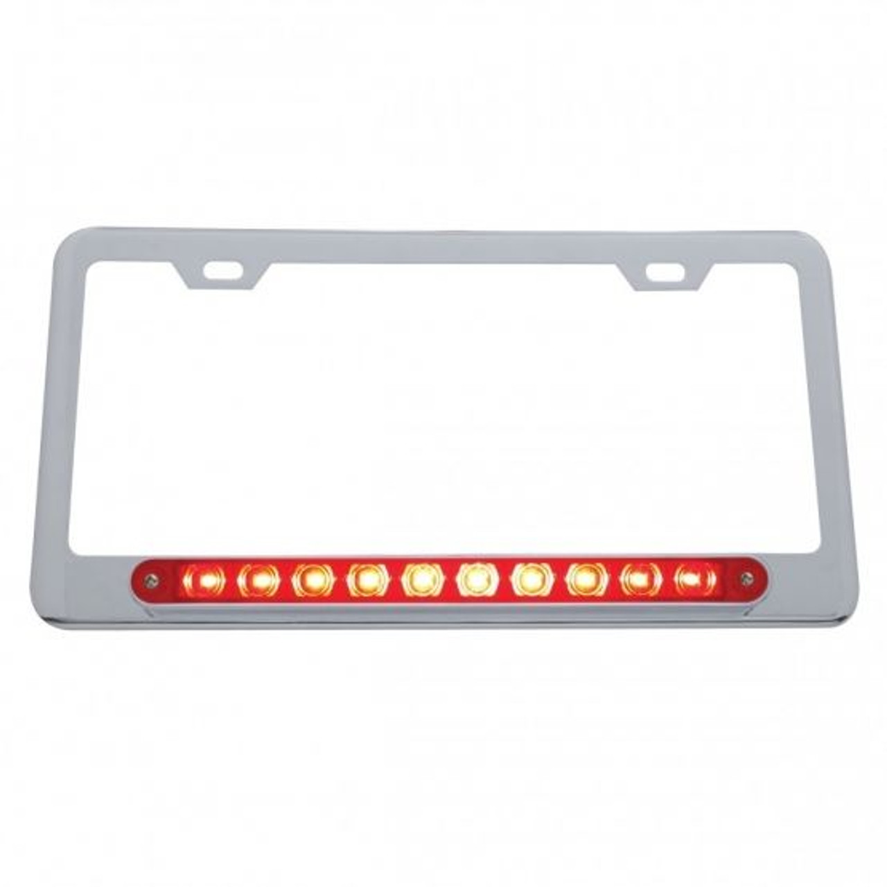 United Pacific  Chrome License Plate Frame w/ 10 LED 9" Light Bar - Red LED/Red Lens