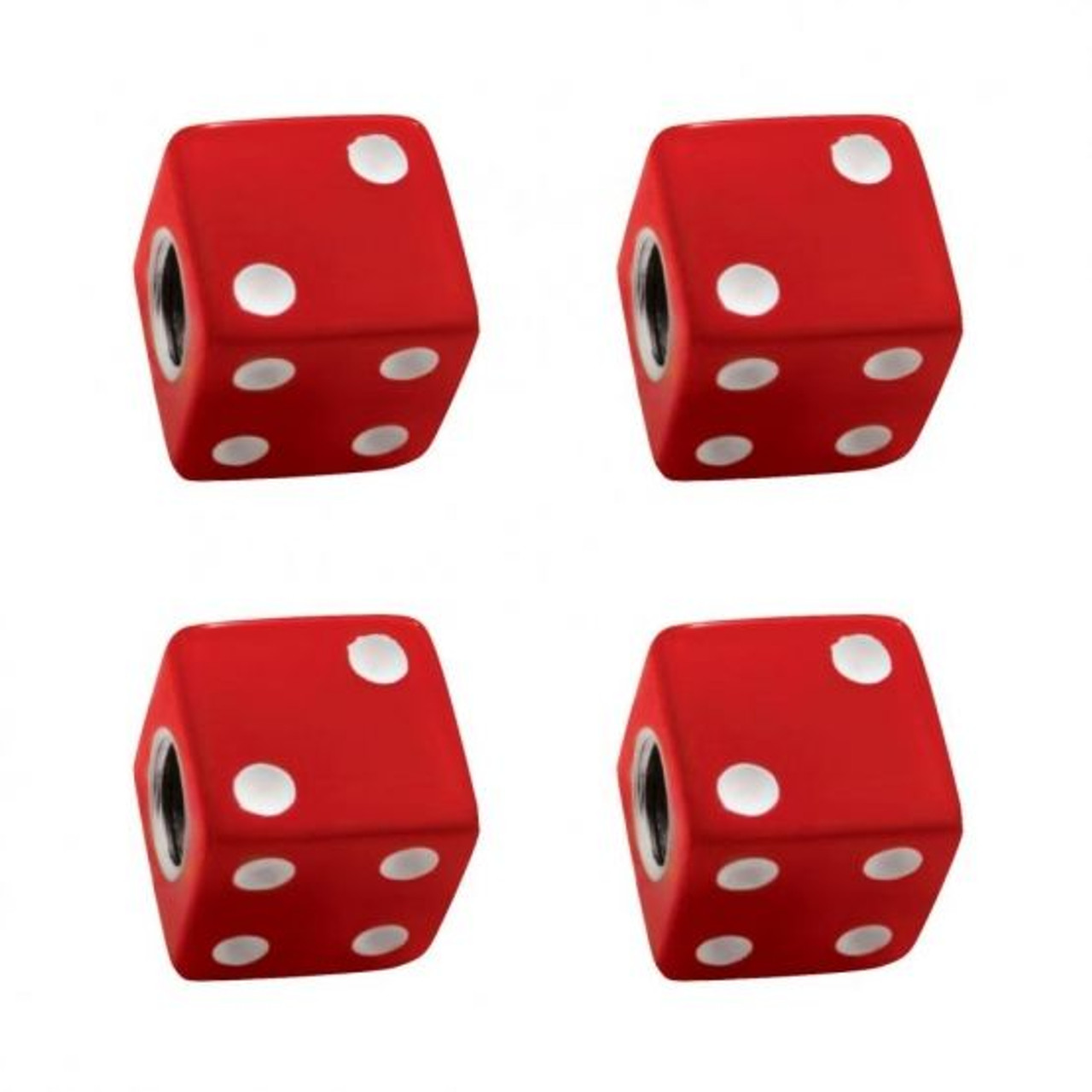 United Pacific  Red Dice Valve Caps w/ White Dots (4 Pack)