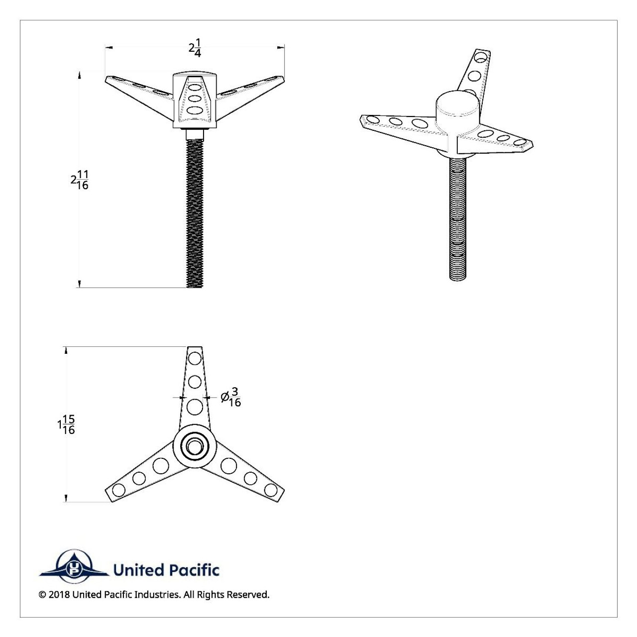 United Pacific  3-Wing Bolt For Air Cleaner