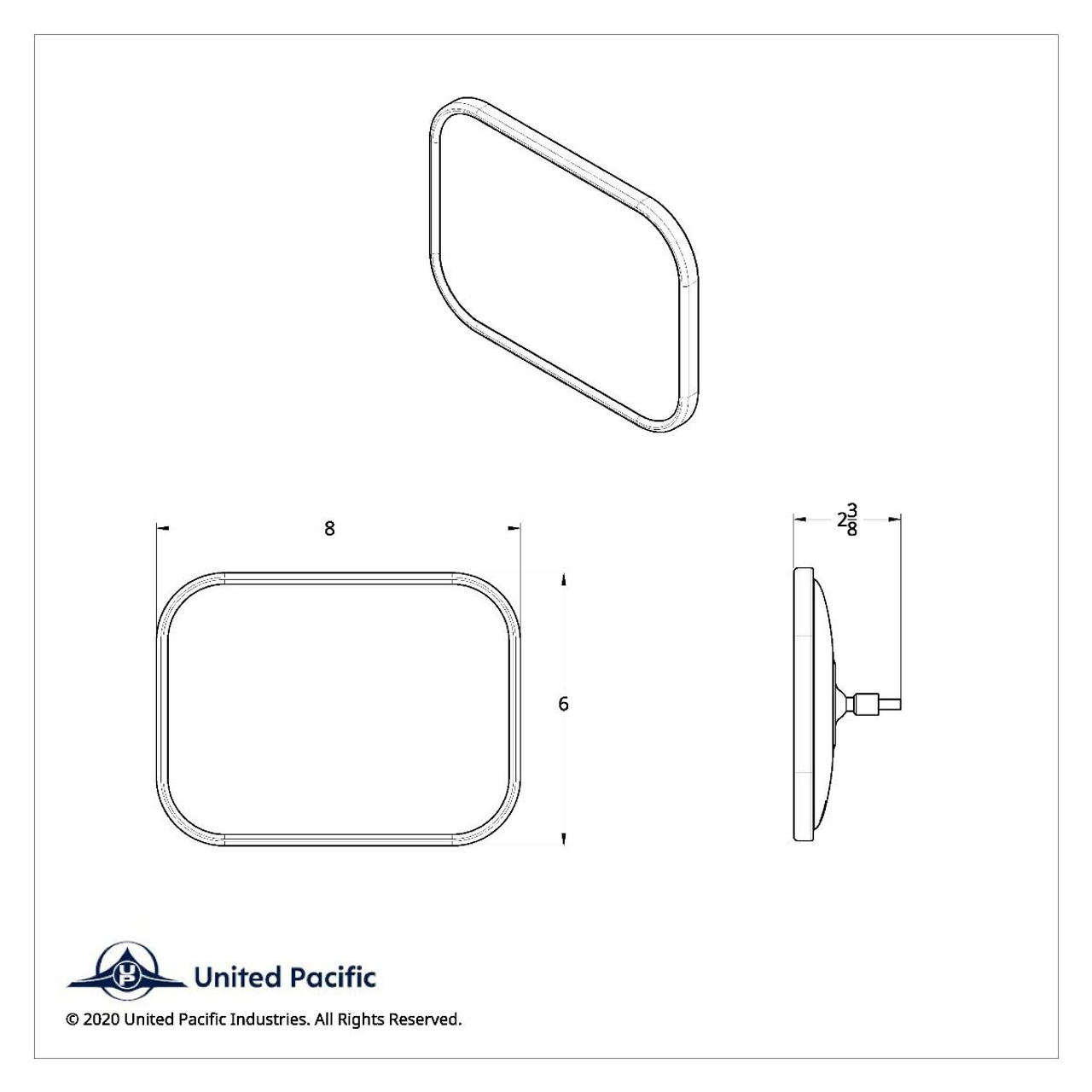 United Pacific  Black 6" X 8" Exterior Mirror Head For 1947-72 Chevy & GMC Truck