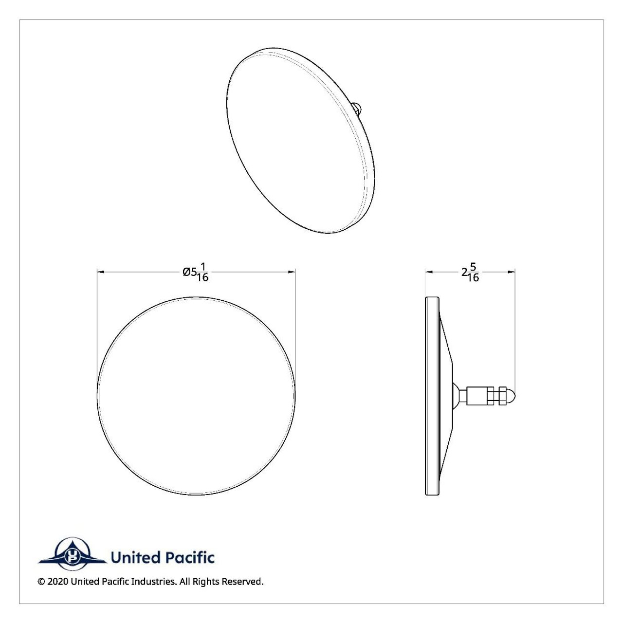 United Pacific  Chrome 5" Smooth Mirror Head