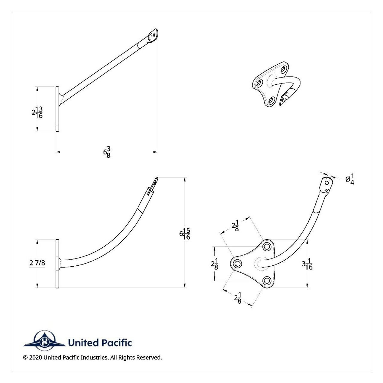 United Pacific  Black Exterior Mirror Arm For 1955-59 Chevy & GMC 2nd Series Truck - R/H