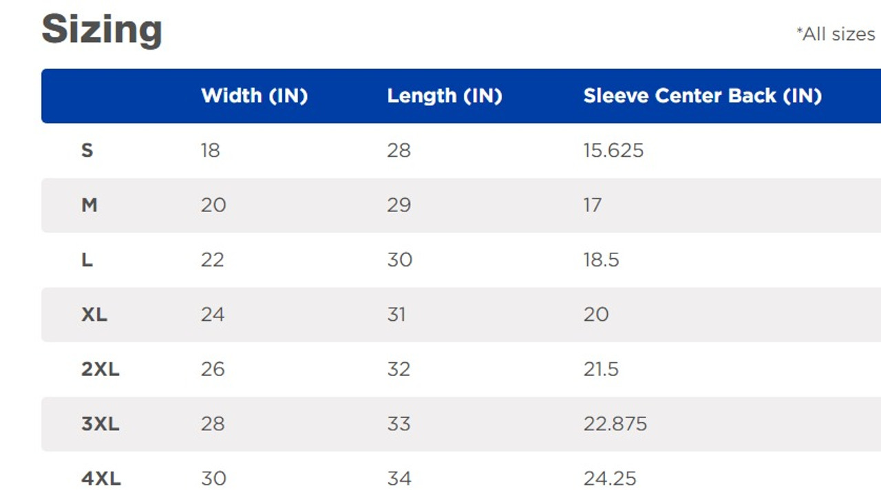 Gildan Hammer T-Shirt Size Chart