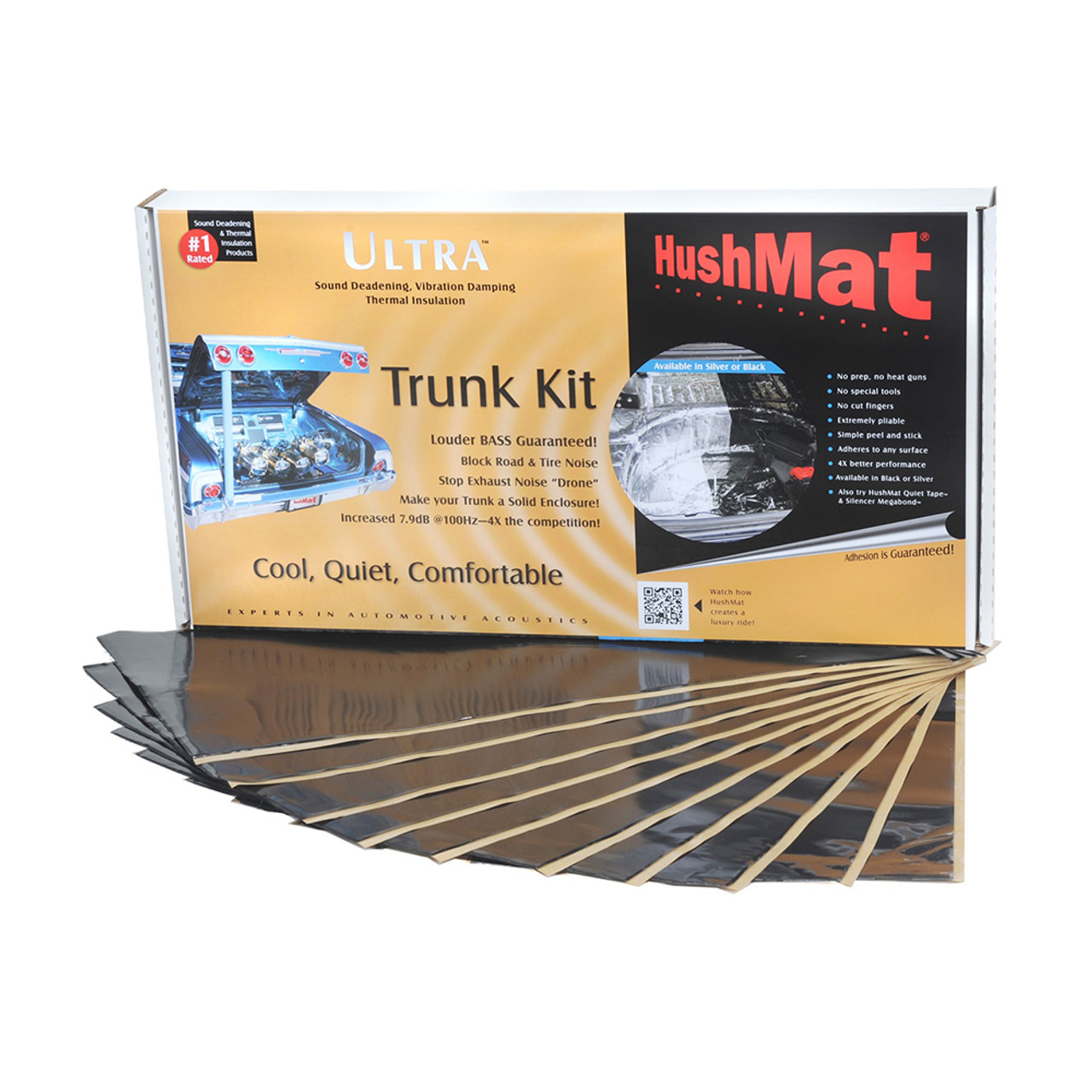 HushMat 19 Sq Ft Ultra Sound Deadening & Thermal Insulation Trunk Kit - Black Foil (HUS-10300)