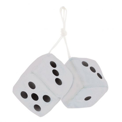 United Pacific  3" X 3" Classic Fuzzy Dice, White (Pair)