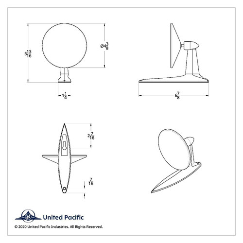 United Pacific  Convex Exterior Mirror w/Gasket & Hardware For 1955-57 Chevy Passenger Car