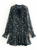 Bow Tie Mini Floral Women Ruffle Print Dress