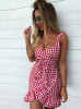 Marvble Off Shoulder V-Neck Pencil Plaid Ruffle Short Dress For Sale