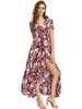 Shop 2020 Wine Red Vintage Floral Print Button Up Split Flowy Party Maxi Dress Under 20
