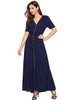 Buy 2020 Summer Navy Chiffon Short Sleeves Button Up Split Flowy Party Maxi Dress