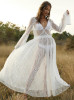 Beautiful White Lave Lace See-Through Trumpet Sleeve Maxi Dress Beautiful White Lave Lace See-Through Trumpet Sleeve Maxi Dress