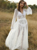 Beautiful White Lave Lace See-Through Trumpet Sleeve Maxi Dress Beautiful White Lave Lace See-Through Trumpet Sleeve Maxi Dress