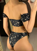 Shop 2020 Black Floral Off Shoulder Swimsuit Women Bikini  Under 15