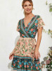 Buy Cheap Green Vintage  Flared Sleeves Print Flared Beach Mini Dress Under 24