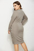 Shop Plus Size Buttons Fashion Round Neck Long-Sleeved Solid Color Dress Under 25