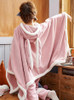 Shop 2021 Thick Warm Coral Fleece Bat Sleeves Rabbit Ears Light Pink Suit Pajamas Under 48