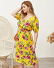 Shop 2021 Short Sleeve Flower Print V Neck Yellow Plus Size Summer Dress Under 28