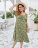 Buy 2021 Short Sleeve Flower Print Mid Length Summer Beach Dress Under 27