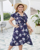 Shop 2021 Wrap Short Sleeve Blue Print Plus Size Flower Summer Dress Under 43