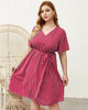Shop 2021 Plus Size Striped V Neck Red Summer Daily Dress Under 26