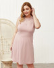 Shop 2021 High Neck Pink Spandex Knee Length Plus Size Summer Dress Under 23