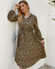 Shop Cheap Leopard Long Sleeve Plus Size  V Neck Summer Dress Under 23