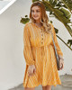 Shop 2021 Plus Size Yellow Striped V Neck Cotton Summer Dress Under 23