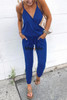 Drawstring Elastic Rompers V Neck Spaghetti Strap Long Pants Jumpsuits