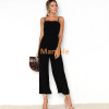 Summer Solid Sleeveless Wide Leg Jumpsuit Casual Spaghetti Strap Stretchy Long Pant Rompers