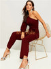 Women's One Shoulder Wide Leg Jumpsuit Casual  Long Pant Rompers