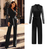 V-Neck Waistband Stitching Polka-Dot Long-Sleeved Jumpsuit