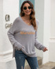 Deep V Neck Waffle Knit Pullover Sweaters Long Sleeve Tops