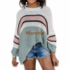 Crew Neck Color Block Striped Oversized n Sweater Long Sleeve Casual Knit Pullover Top