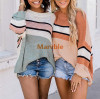 Crew Neck Color Block Striped Oversized n Sweater Long Sleeve Casual Knit Pullover Top