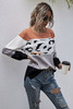 Casual Long Sleeve Knitted Sweater Leopard Print Color Block Loose Pullover Tops