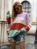 Striped Color Block Knitted Fashion Long Sleeve Sweater Crew Neck Loose Pullover