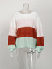 Striped Color Block Knitted Fashion Long Sleeve Sweater Crew Neck Loose Pullover