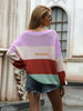 Striped Color Block Knitted Fashion Long Sleeve Sweater Crew Neck Loose Pullover