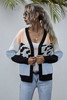 Loose Open Front Long Sleeve Leapord Print  Knit Cardigans Sweater