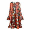 Casual Flare Red  Long-Sleeved Snake Print Dress