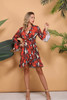 Casual Flare Red  Long-Sleeved Snake Print Dress
