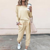 Casual Long Sleeve Jumpsuit Crewneck Elastic Waist Stretchy Romper
