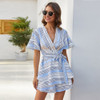 Boho Striped Romper V Neck High Waist Short Sleeve Ruffles Short Jumpsuit Boho Striped Romper V Neck High Waist Short Sleeve Ruffles Short Jumpsuit